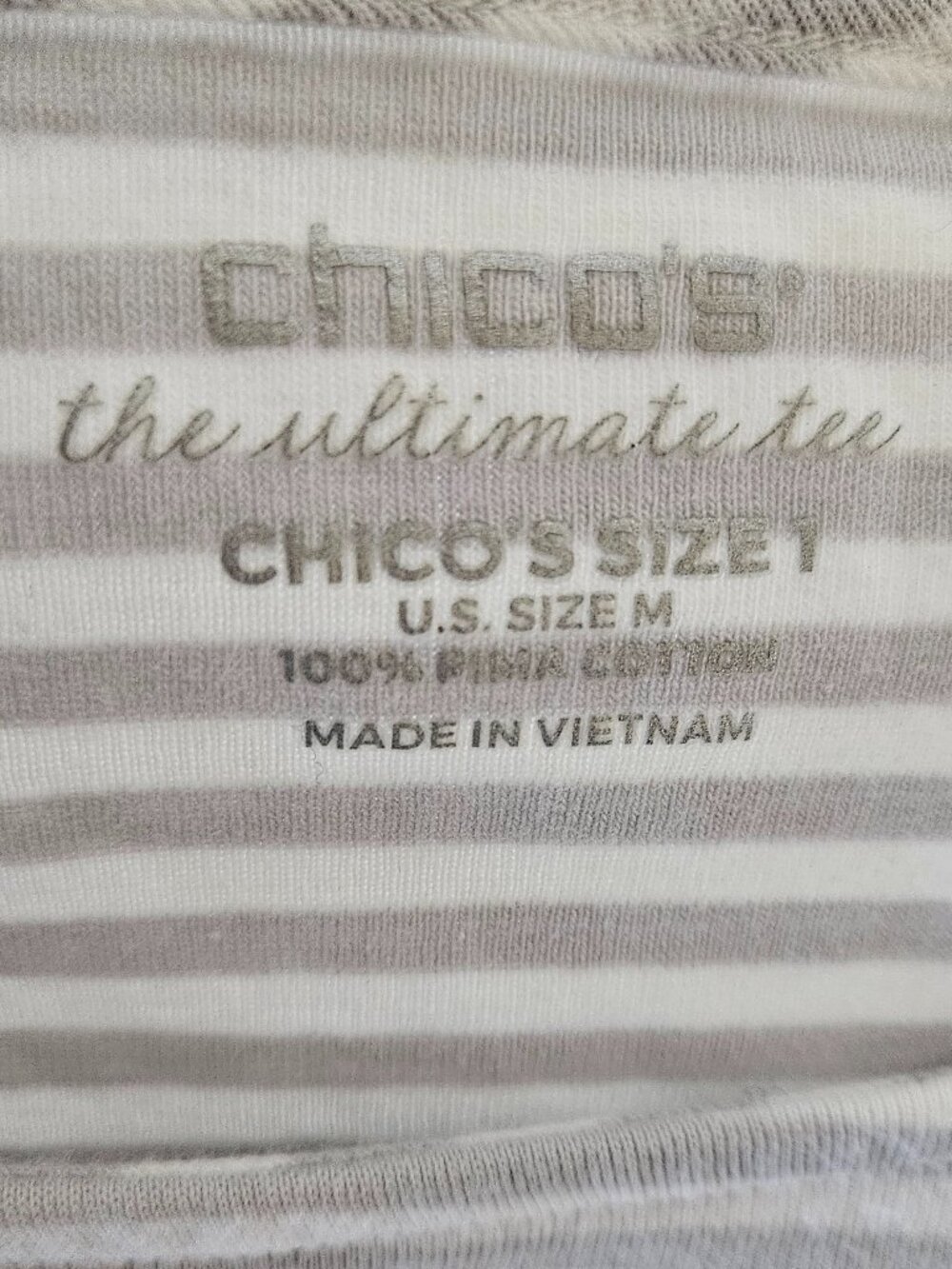 Chico's 3/4 Sleeve Striped Ultimate Tee | Chico's Size 1, US Size Medium - Picture 7 of 9